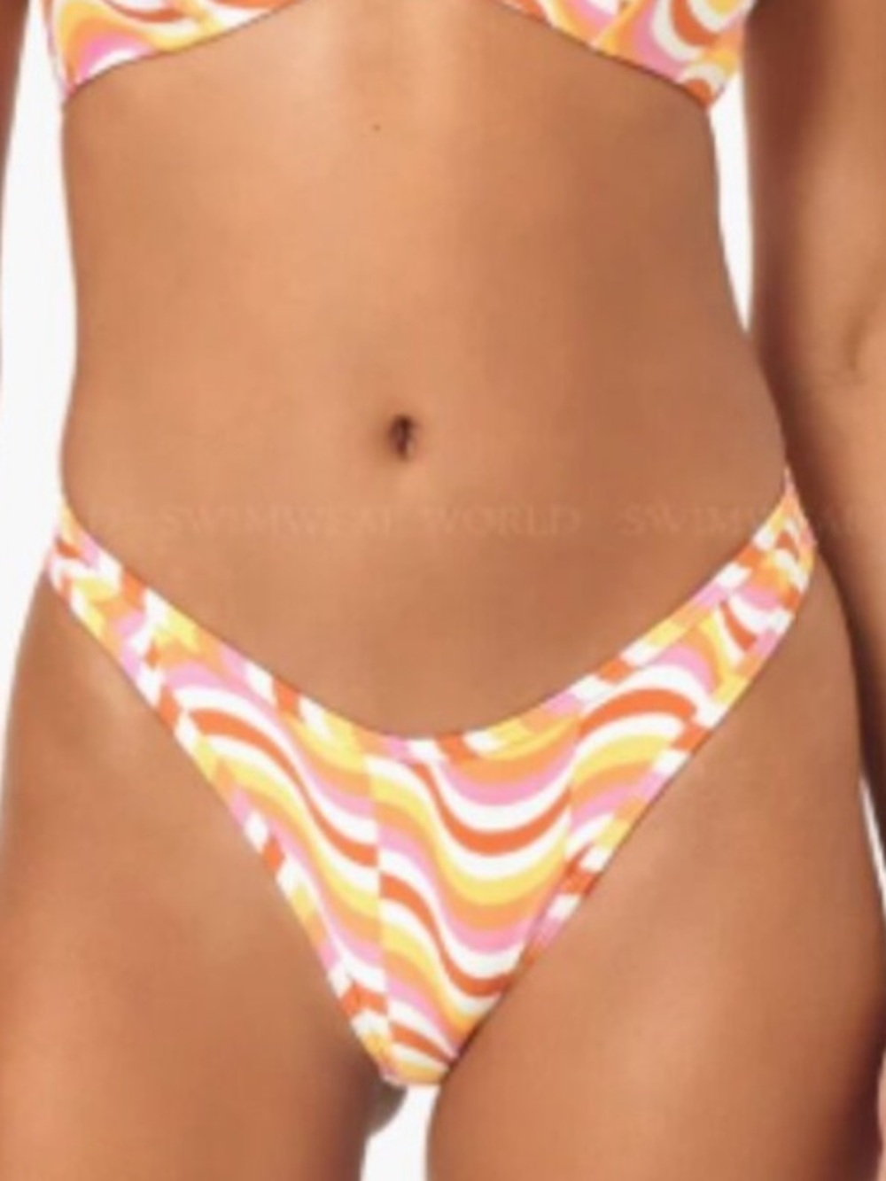 L*Space NWT Whiplash Bikini Bottom Bitsy Cut Medium Color the Waves Orange White